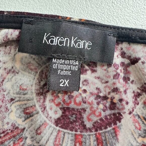 Karen Kane Paisley Stretch Velvet Pullover Top Plus Size 2x Casual Made in USA - Picture 5 of 8